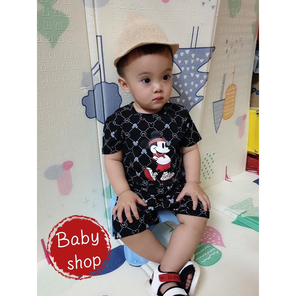 Bộ cộc tay cotton 4 chiều minky mom cho bé trai bé gái hình in meckey thương hiệu size 7 đến 27 cân