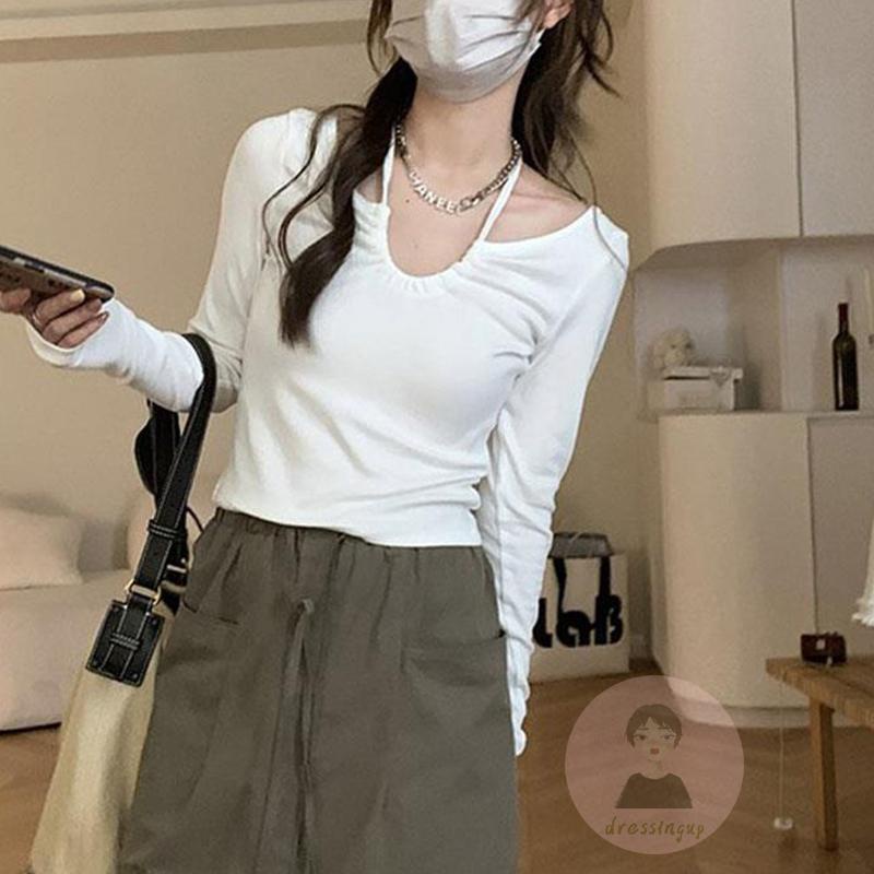 Áo Thun Dài Tay Màu Sắc Đơn Giản Thời Trang Cho Nữ