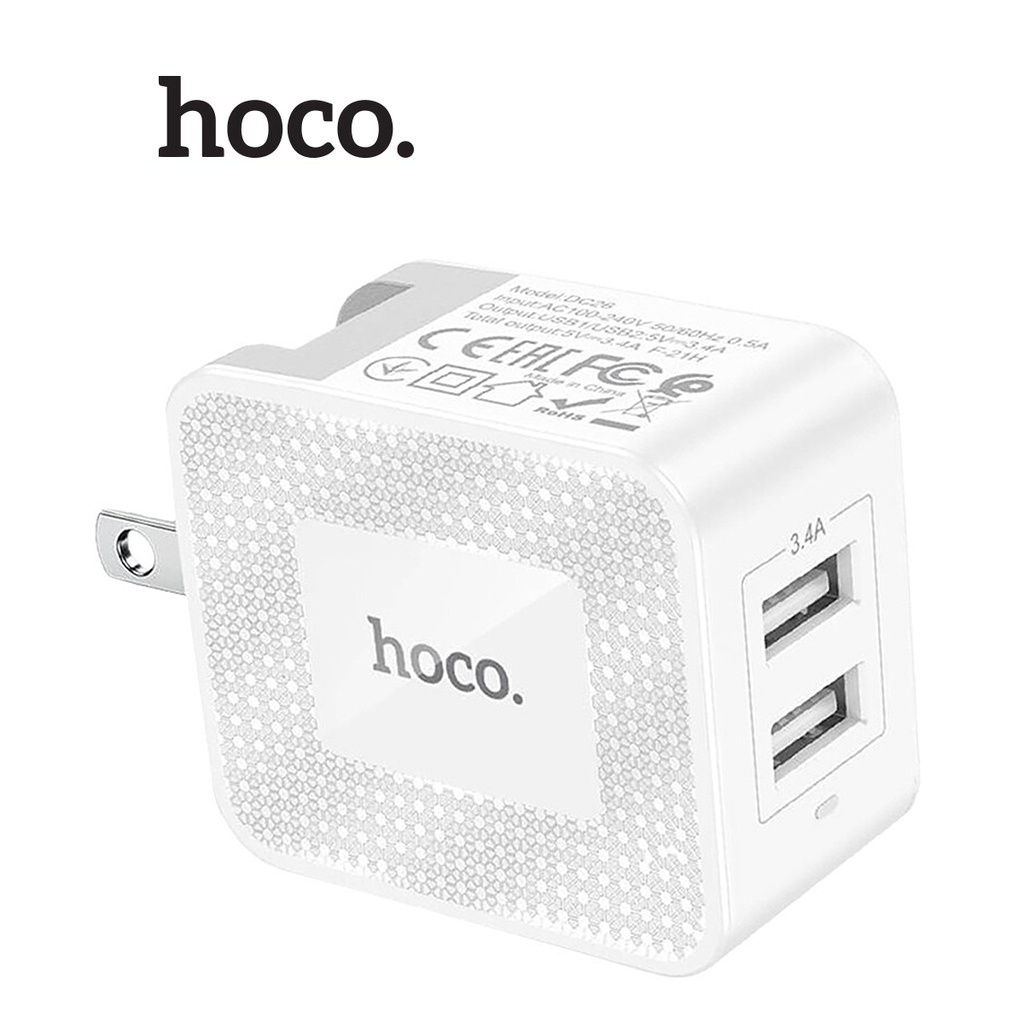 Củ sạc Hoco DC26 sạc nhanh 3.4A chân cắm dẹt 90 độ tích hợp đèn Led