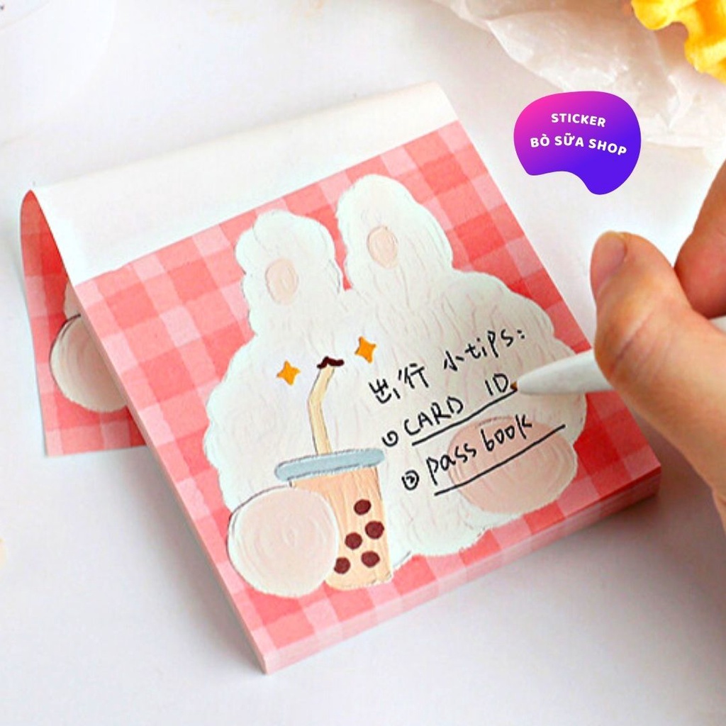 Set 100 Giấy ghi chú Gấu Thỏ Trà Sữa đáng yêu Stickerbosuashop