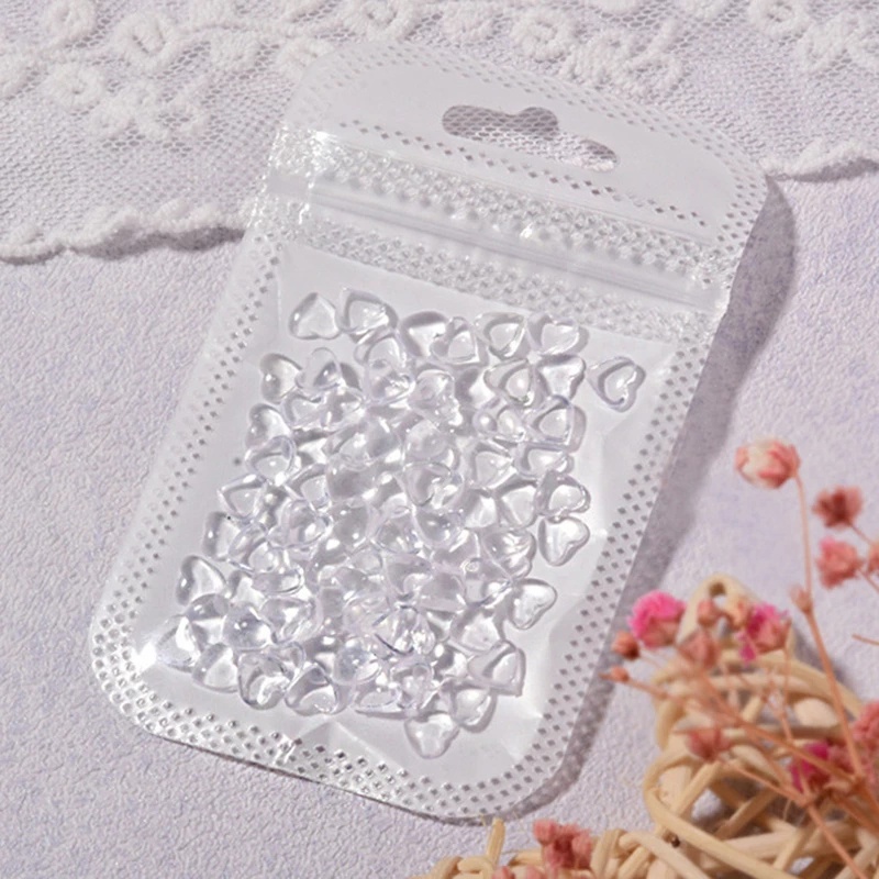 1 Túi Hạt Nhựa Trong Suốt Hình Trái Tim 3D Đính Móng Tay Nghệ Thuật DIY