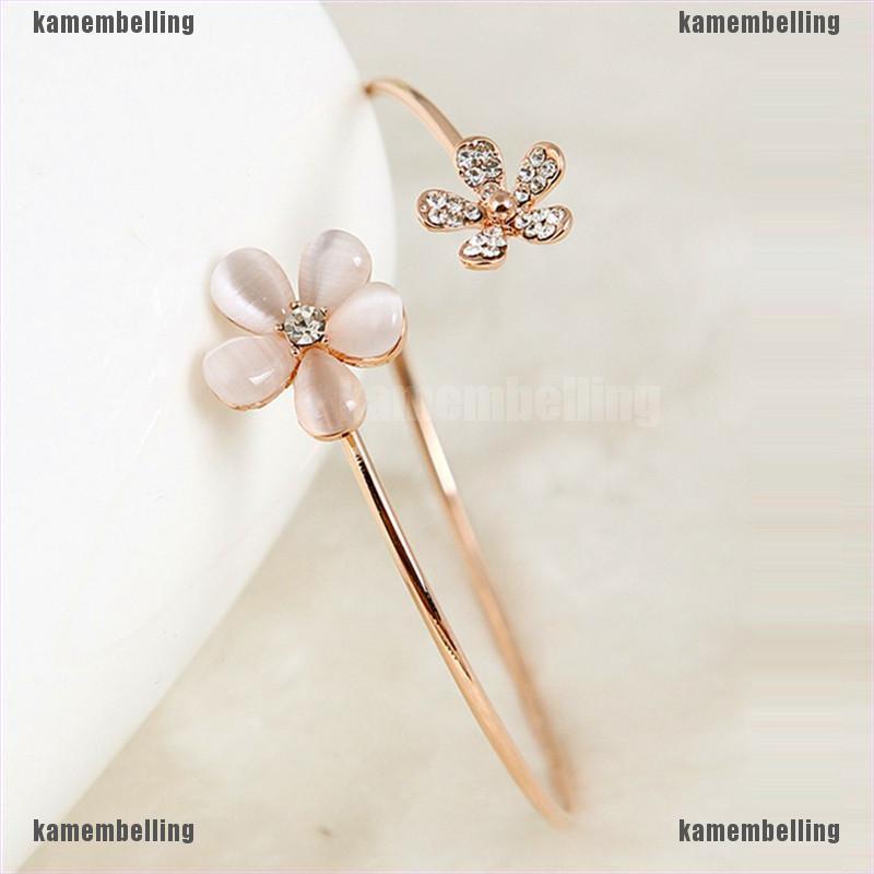 Vòng Tay Mạ Vàng Hình Hoa Đính Đá Pha Lê Thời Trang Cho Nữ