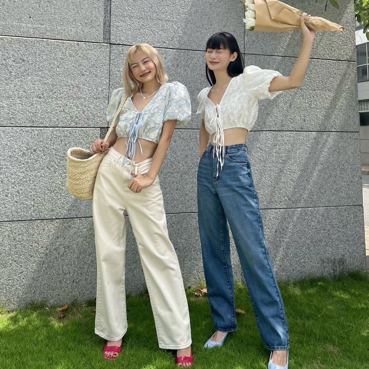 Áo croptop kiểu cột nơ tay phồng KELLY TOP