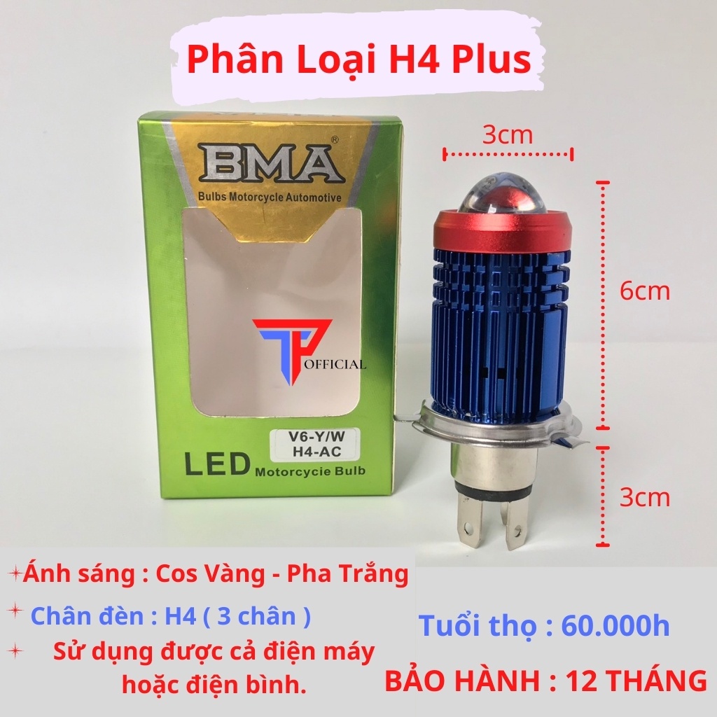 Đèn pha led xe máy bi cầu mini h4 pha trắng cos vàng siêu sáng _ TP MotorBike