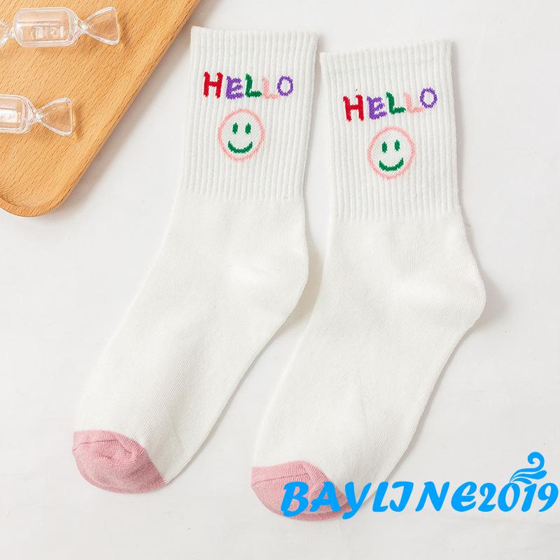 Vớ ống vừa in hình mặt cười màu cầu vồng bằng cotton xuân hè cho người lớn