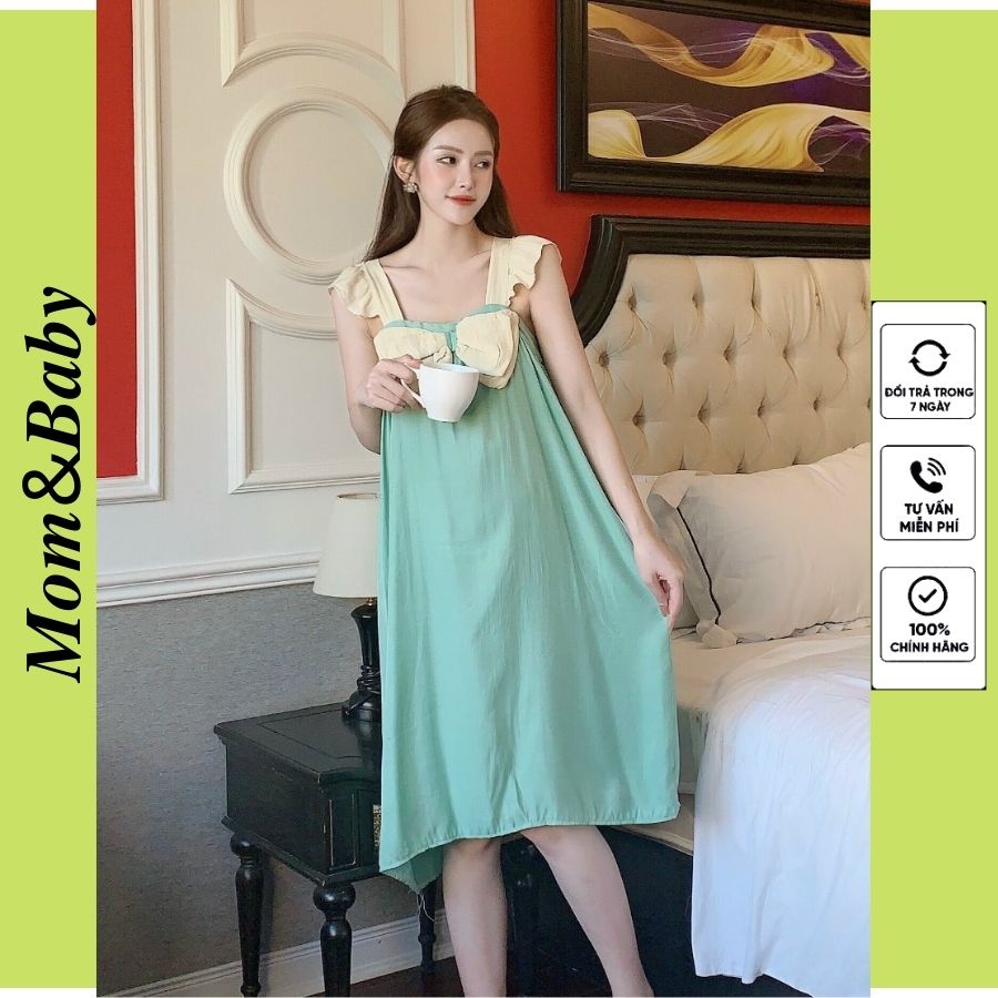 Váy bầu hai dây đầm bầu xinh xắn M563 thời trang thiết kế vải đũi lạnh mềm mát mặc đi chơi dự tiệc Mom and Baby