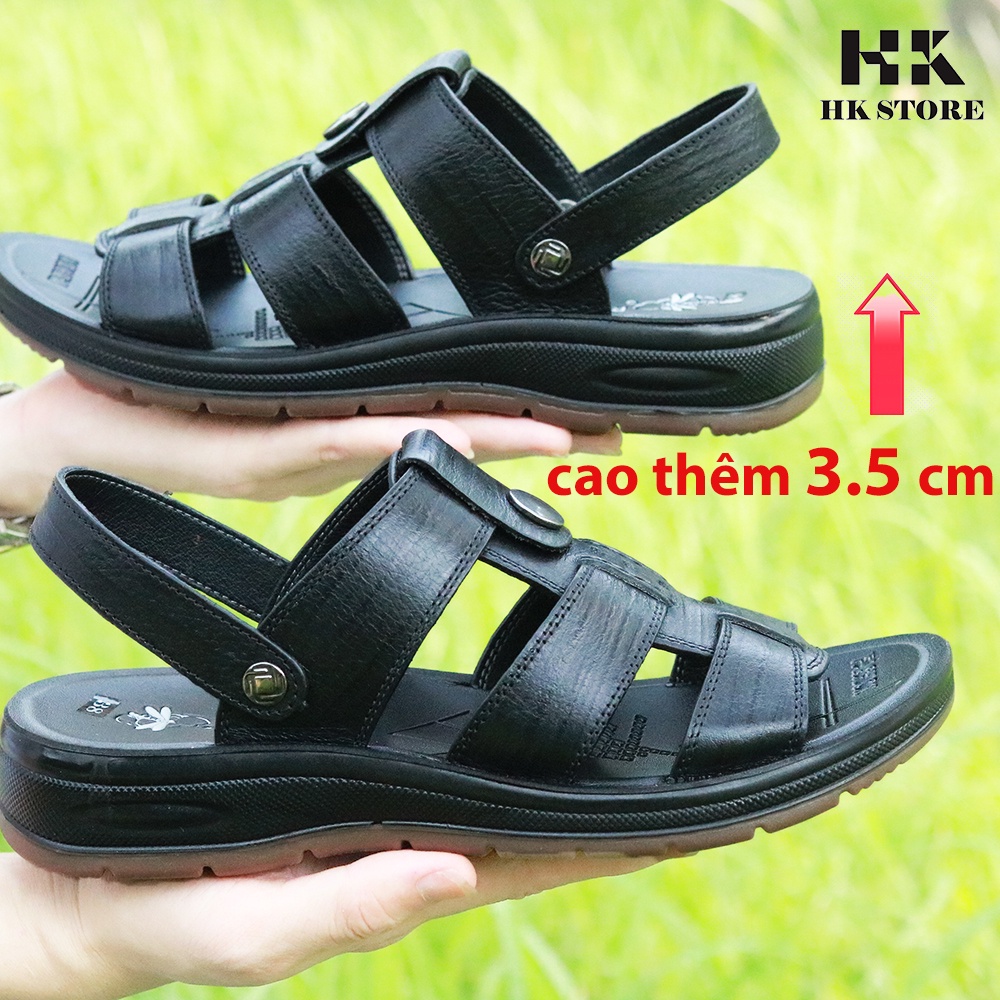 Dép sandal nam hàng xịn cao cấp ❣️ HK.STORE ❣️ da bò xịn kết hợp đế kếp cao 3,5cm cực đẹp khâu may chân quai siêu chắc.