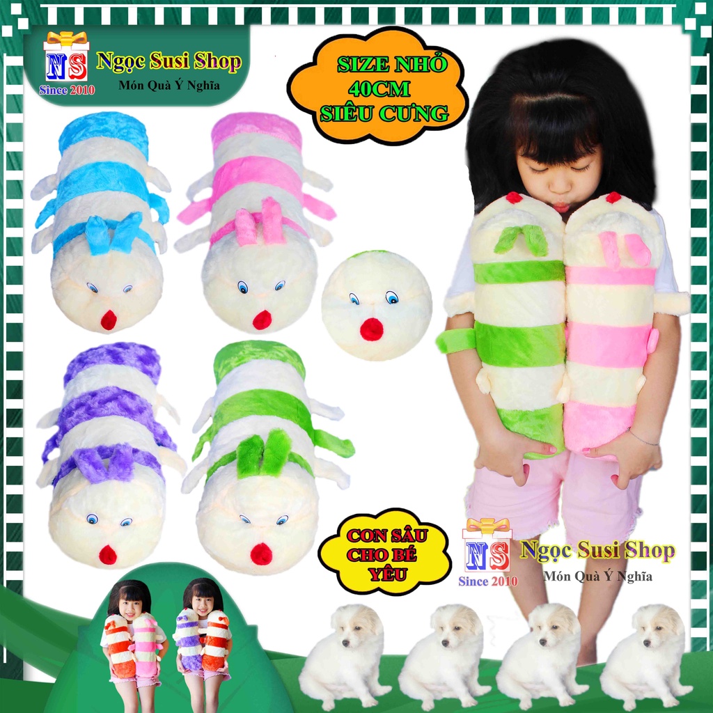 Gấu Bông Gối Ôm Con Sâu Lông Size Nhỏ 40cm Cho Bé Ôm Ngủ - Thú Bông Con Sâu Nhí Siêu Cưng