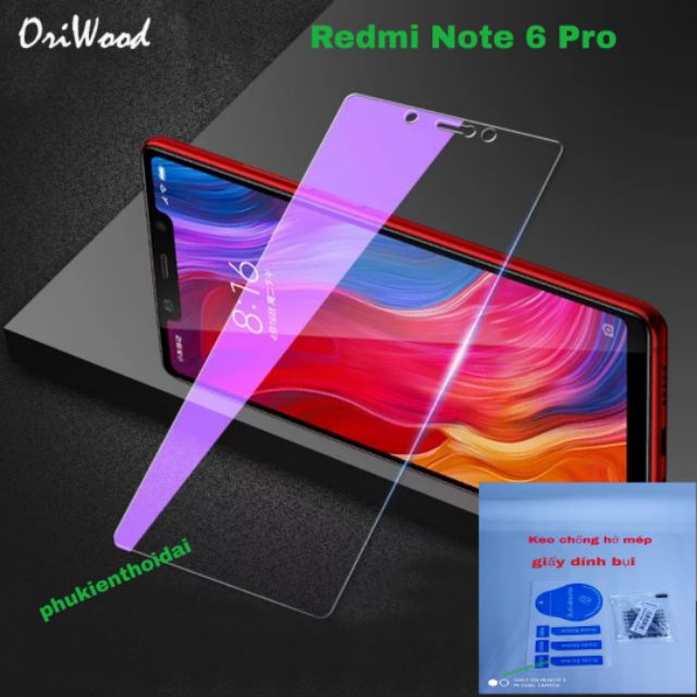 Redmi Note 6 Pro cường lực Tím chống tia UV hại mắt ( tặng keo mép )
