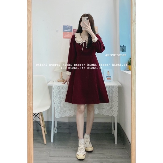 váy mùa đông dài vintage ẢNH THẬT VIDEO có dây buộc eo hichi | BigBuy360 - bigbuy360.vn