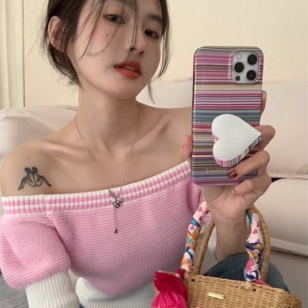 Áo Thun Tay Ngắn Trễ Vai Họa Tiết Sọc Ngang Thời Trang Dành Cho Nữ