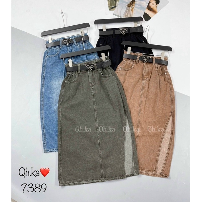 CHÂN VÁY BÒ DÀI XẺ ĐÙI KÈM ĐAI QC L1 MS29671