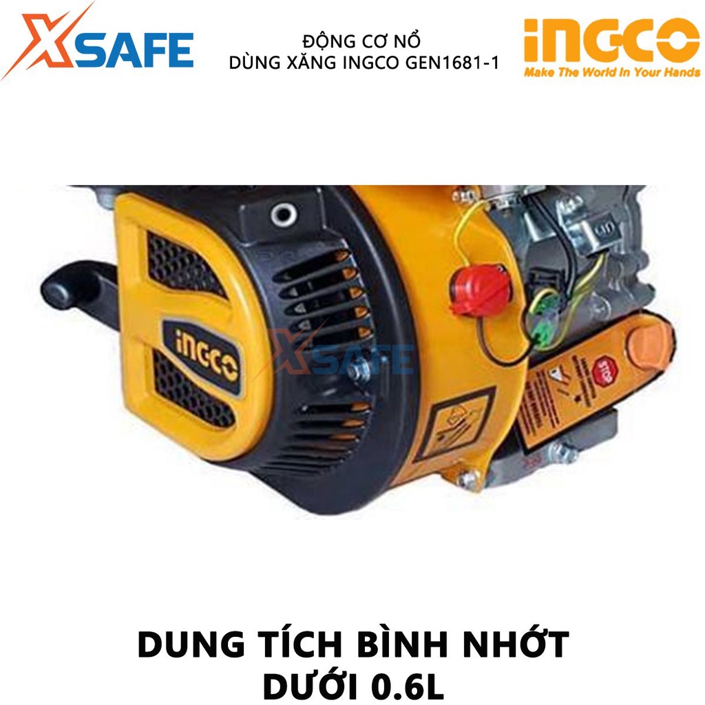 Động cơ nổ dùng xăng INGCO GEN1681-1 Máy nổ động cơ 4 thì, OHV, đầu ra tối đa 5,5HP, bình nhiên liệu 3,6L - [XSAFE]