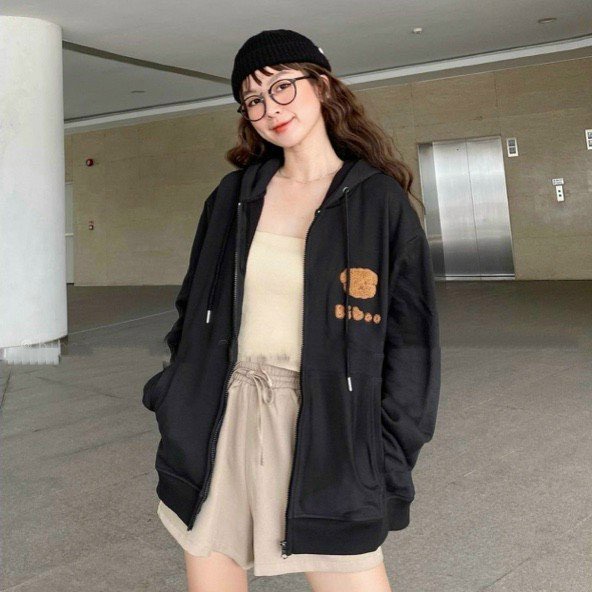 Áo Hoodie Kéo Khóa Nam Nữ Thêu Mặt Gấu Siêu Chất ❤ Áo Khoác Nỉ Có Nón Unisex Nữ