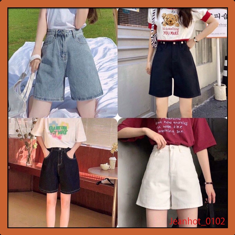 Quần ngố sooc bò jean nữ cạp cao hàng Quảng Châu phong cách Hàn Quốc sành điệu style năm 2021