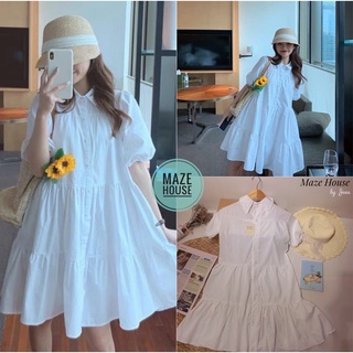 Váy Babydoll 💖 VIDEO/ẢNH THẬT💖 Đầm babydoll cổ sơ mi, Đầm trắng bánh bèo