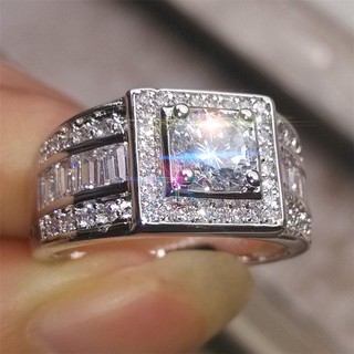 Nhẫn nam mặt vuông đính đá kim cương nhân tạo thanh lịch