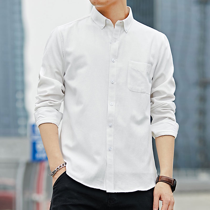 UNIQLO [Hàng Có Sẵn] Áo Sơ Mi Nam Dài Tay Vải Oxford Màu Trơn Dáng Ôm