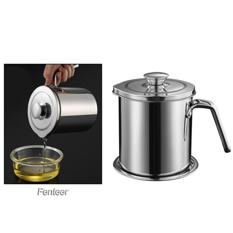 [FENTEER]1.6L/ 2L Home Bacon Grease Container with Strainer Stainless Steel 1.6L