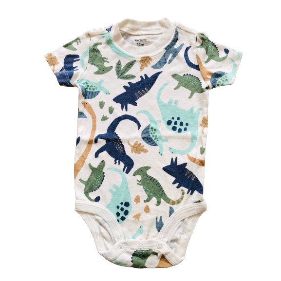 Bodysuit bé trai tay ngắn hàng xuất dư mẫu trắng khủng long