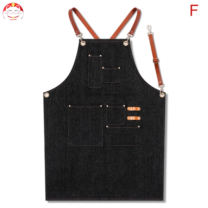 ✂GT⁂ Denim Apron Strap Bib Apron Barista Bartender BBQ Chef Uniform Workwear