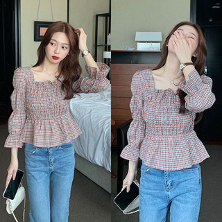 Áo Kiểu Ca Rô Dáng Ôm Dễ Phối Đồ Cho Nữ