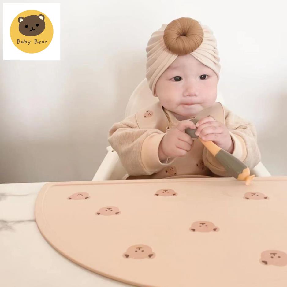 Tấm Lót Bàn Ăn Bằng Silicone Hình Đầu Gấu Phong Cách Hàn Quốc Cho Bé