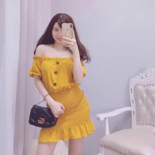 Đầm vàng smocking dưới 47kg