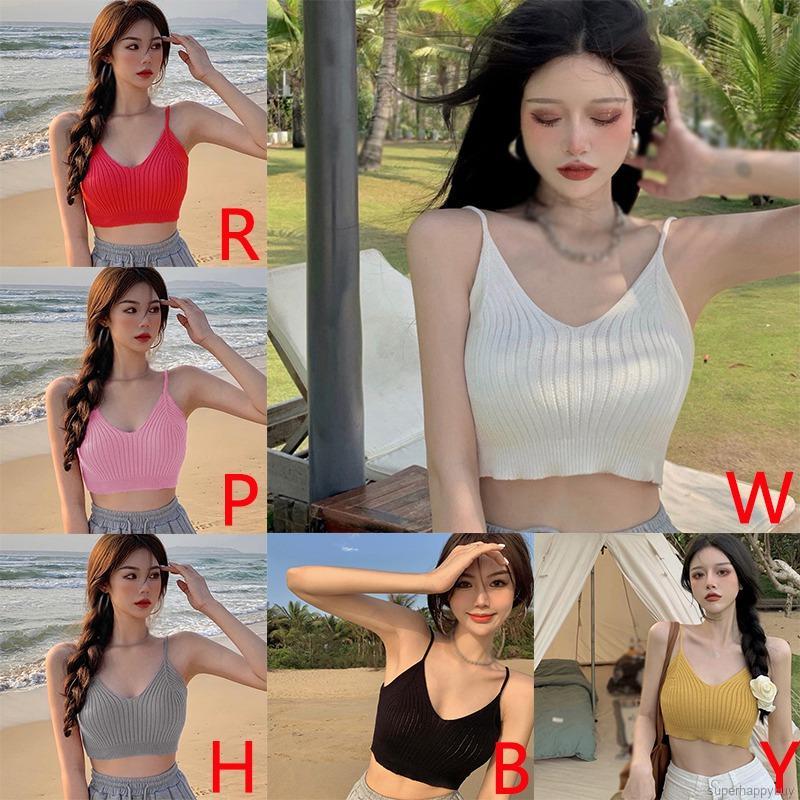 Áo Hai Dây Dệt Kim Màu Trơn Cho Nữ