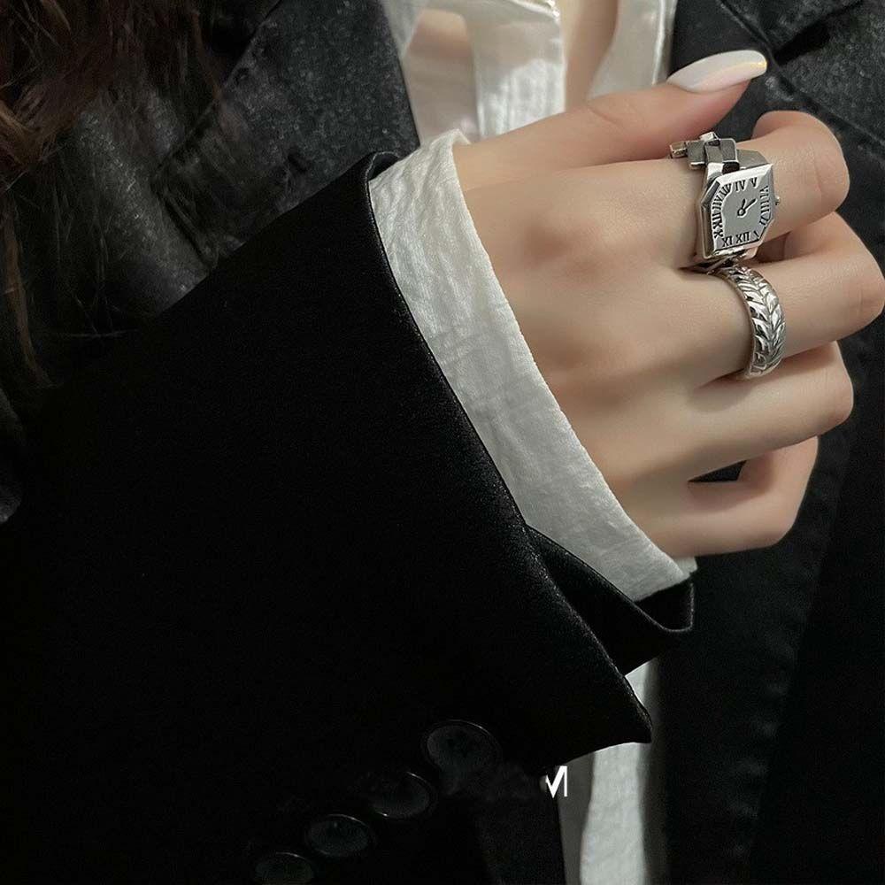 JARRED Nhẫn Hình Đồng Hồ Kim Loại Màu Sắc Retro Hàn Quốc Cho Nữ