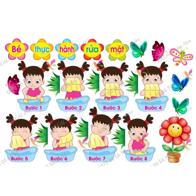 Decal mầm non- Các bước rửa mặt KN008