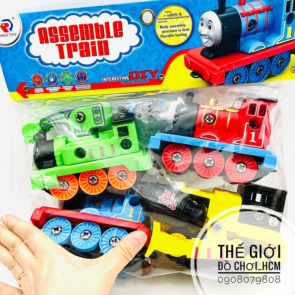 Túi đồ chơi lắp ghép tàu xe lửa Thomas gồm 4 chếc kèm tua vít dành cho bé vặn óc chi tiết xe.