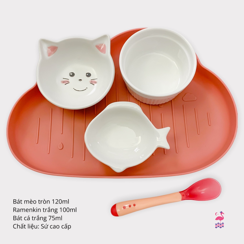 Bộ Bát Ăn Dặm Cho Bé Từ 5 Tháng Kiểu Nhật Ấm Gift &amp; Decor Gồm Khay, Bát, Thìa Gốm Sứ Tráng Men Cao Cấp