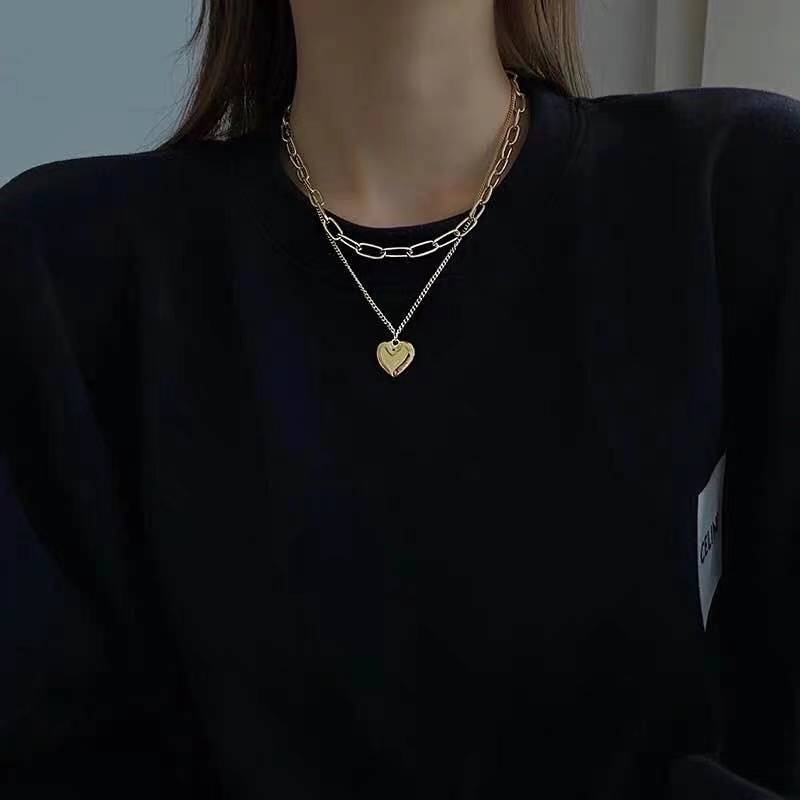 Vòng cổ Hai Lớp Mặt Hình Trái Tim Kiểu Mới