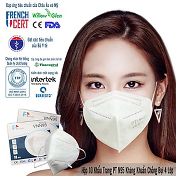 Khẩu Trang VNN95 PT Mask, 5 Lớp, kháng Khuẩn, Chống Bụi Siêu Mịn PM2.5, Màu Trắng - Đạt Các Chứng Chỉ ISO 9001, CE, FDA