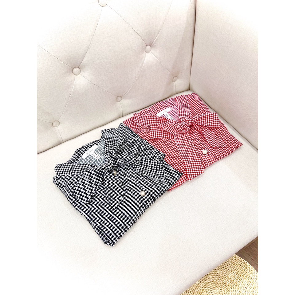 Áo sơ mi công sở nữ hoạ tiết kiểu hàn quốc đẹp cột nơ LAMO-B889 | BigBuy360 - bigbuy360.vn
