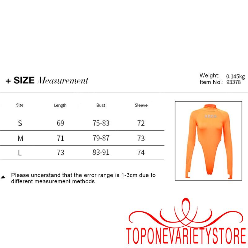 TOPQ-Women Bodysuit Long Sleeve High Neck Reflective Letters Slim Fit Jumpsuit Clothing | WebRaoVat - webraovat.net.vn