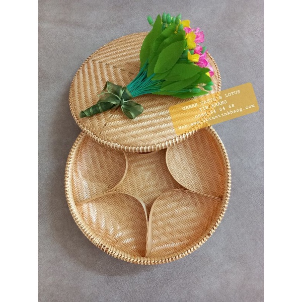 Khay Mứt, Bánh Kẹo Tết Bằng Mây Tre có nắp Đẹp-Khay Bánh Mứt, Hộp Đựng Bánh Kẹo Tre Đan Sang Trọng