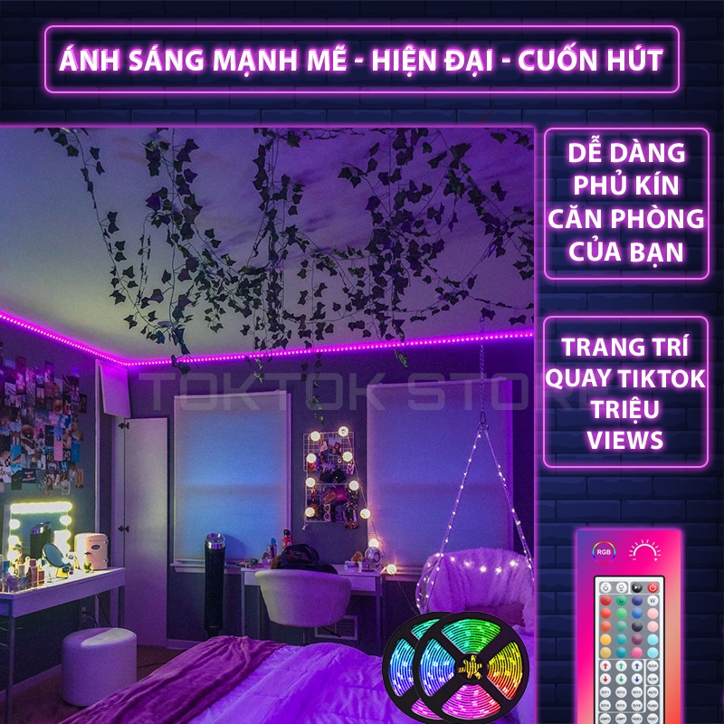 Đèn Led TikTok Trang Trí DIY đổi 16 Triệu Màu, Combo 10M Dây Led Phát Sáng Siêu Tiện Lợi Hỗ Trợ Trang Trí Nhà Cửa