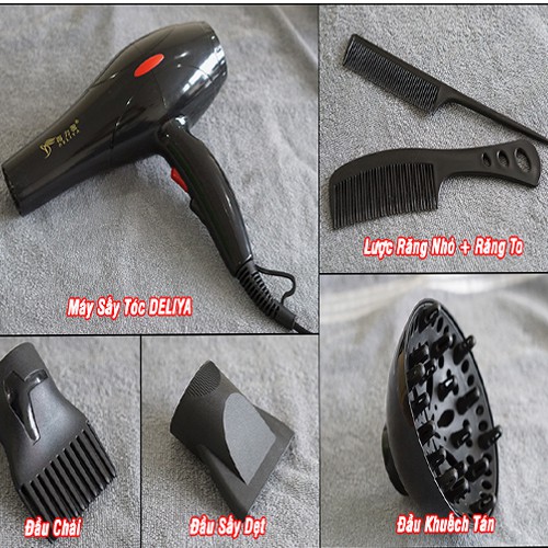 Máy sấy tóc mini công suất lớn Deliya tạo kiểu 2 chiều nóng icon công suất 2200W tặng kèm 5 phụ kiện