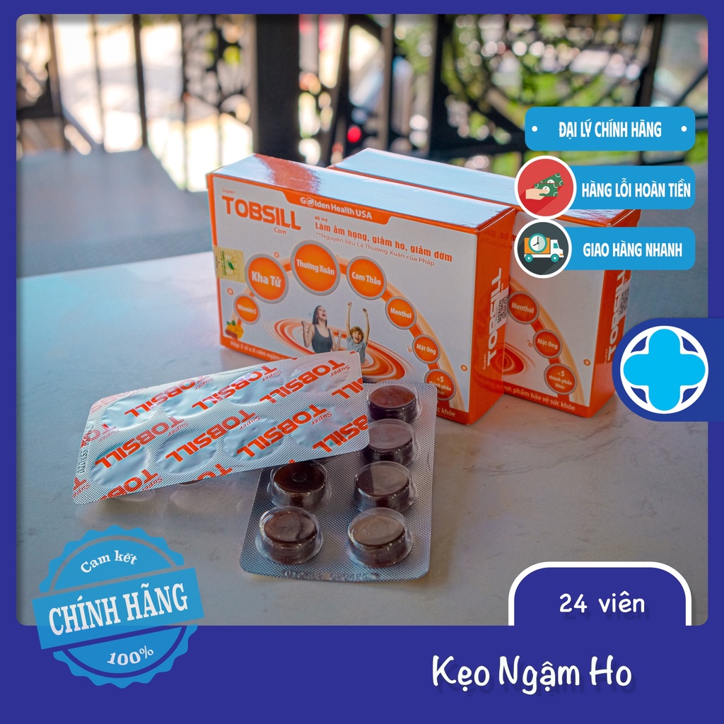 Keọ ngậm ho lá thường xuân Pháp Tobsill bạc hà, hỗ trợ giảm ho, giảm rát họng.