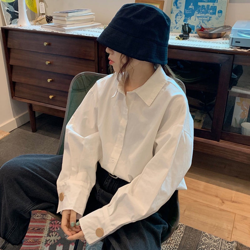 Áo Sơ Mi Tay Dài Dáng Rộng Phong Cách Retro Hàn Quốc Cho Nữ