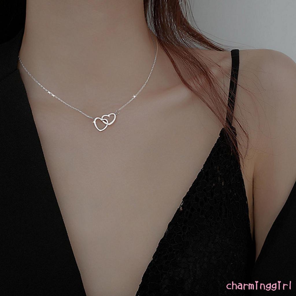 Vòng cổ mặt hình trái tim đôi màu sắc thời trang thanh lịch cho nữ
