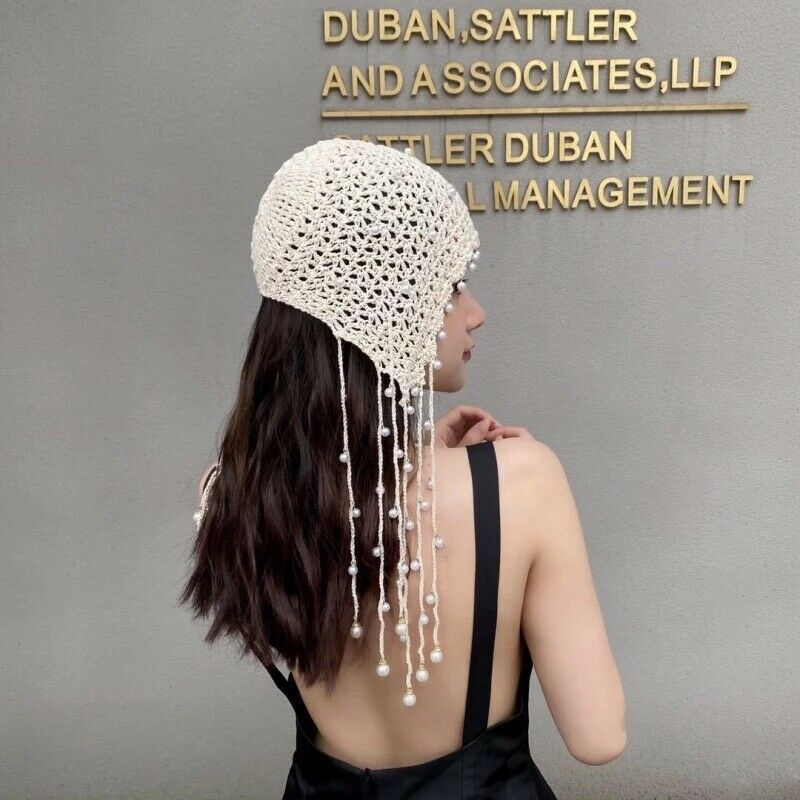 Haimeikang Mũ vải len phối ngọc trai nhân tạo sành điệu cho nữ
