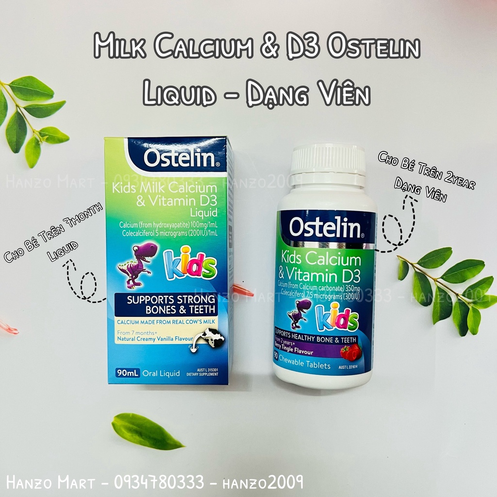 Canxi Nước Kids Milk Calcium &amp; Vitamin D3 Liquid 90ml Ostelin của Úc