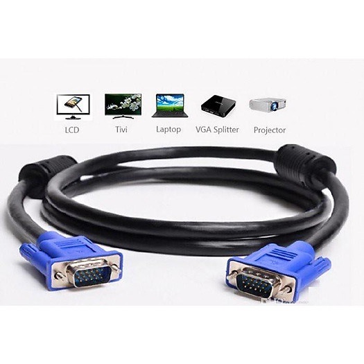 Dây VGA to VGA dài 1M5 màu đen, đầu xanh, Cáp máy tính VGA 1.5m giá rẻ