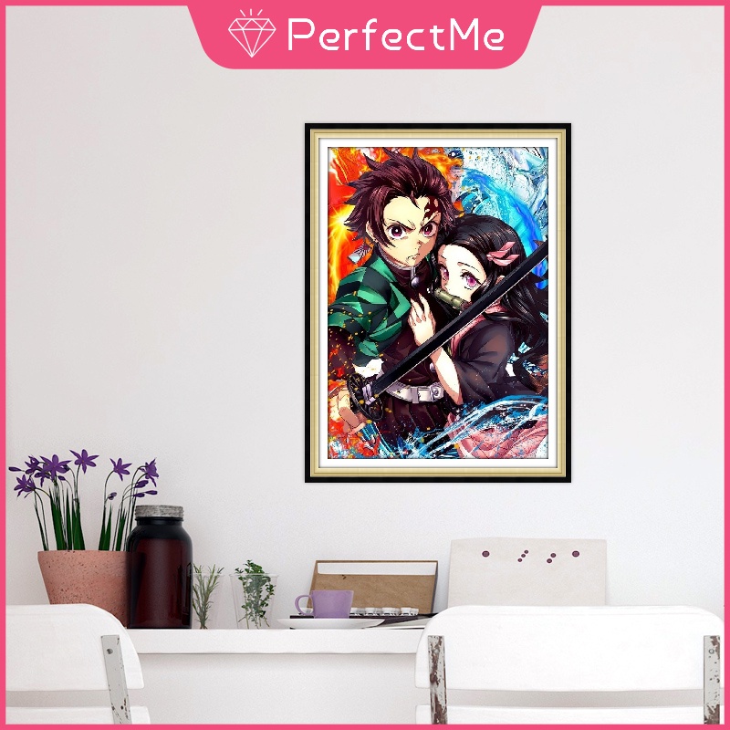 Bộ Tranh Đính Đá 5D Họa Tiết Hoạt Hình demon Slayer Độc Đáo diy Dùng Trang Trí Nhà Cửa