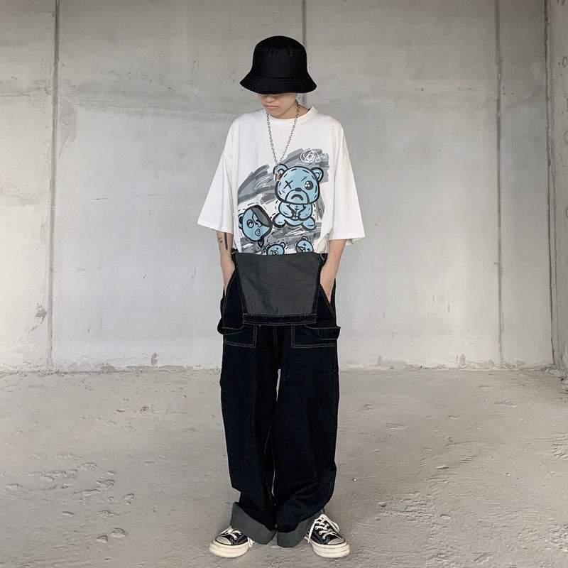 Quần yếm denim iMaodou ống rộng phong cách retro dễ phối đồ thời trang mùa thu cho nam