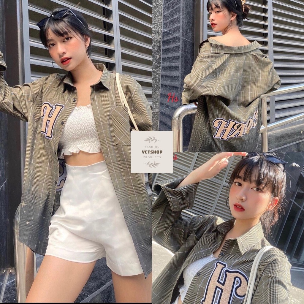 Áo sơ mi kẻ unisex form rộng cá tính YCTSHOP 000548