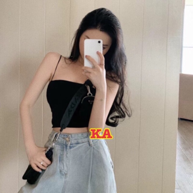 [Mã FAMARAL2 giảm 10K đơn 50K] Áo croptop hai dây sợi bún, ảnh thật trải sàn